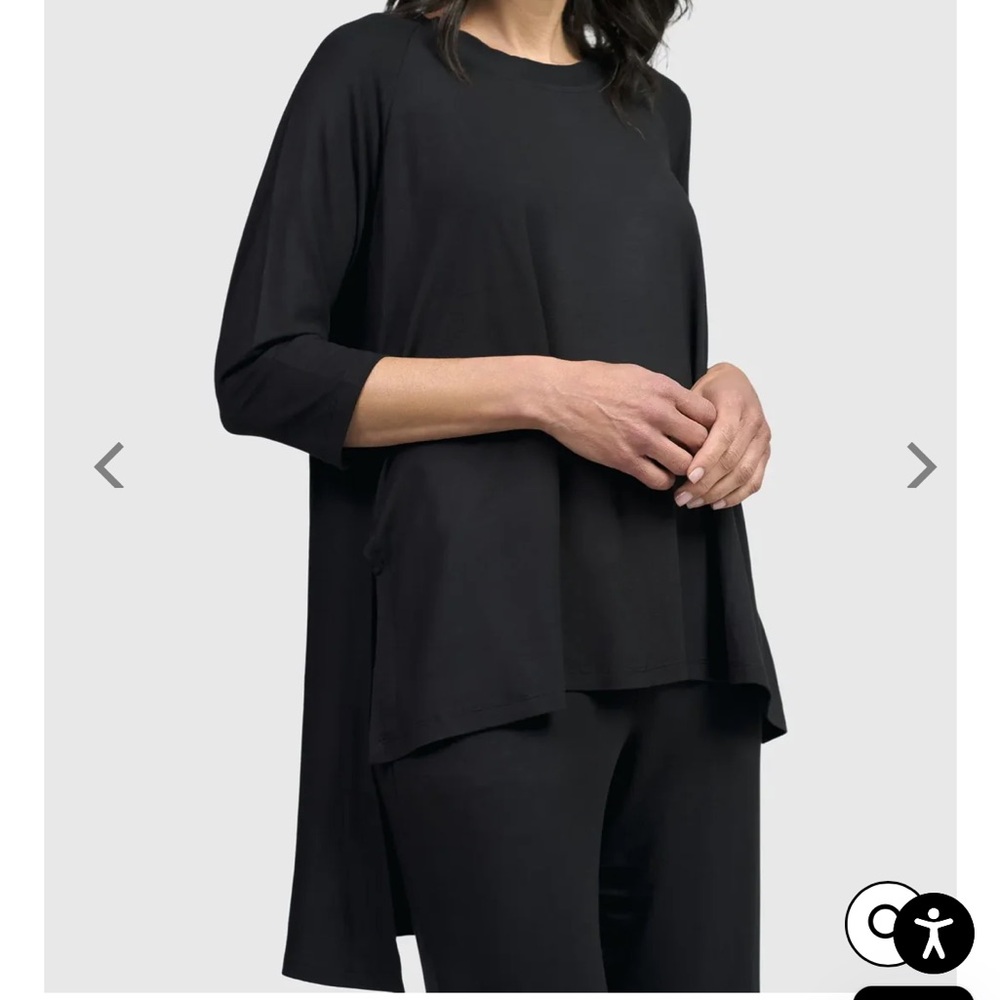Alembika Essential Hi-Lo Oversized 3/4 Sleeve Top in Navy/Black Stripes & Dots S